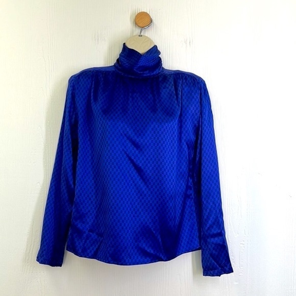 Christian Dior - 100 % Silk Vintage Turtleneck With Black Checkered Blouse SZ 4 - Picture 2 of 13